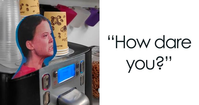 Employees Put Up Greta Thunberg's Photos to Encourage Other Office Workers Use Less PlasticEmployees Put Up Greta Thunberg's Photos to Encourage Other Office Workers Use Less Plastic