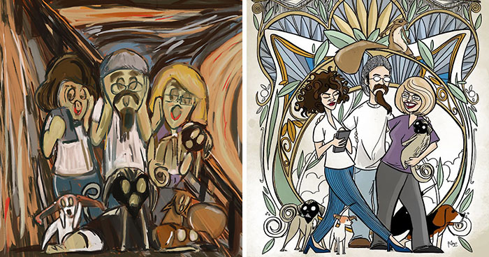 I Draw My Family In The Styles Of Famous Artists And Art Movements (15 Pics)