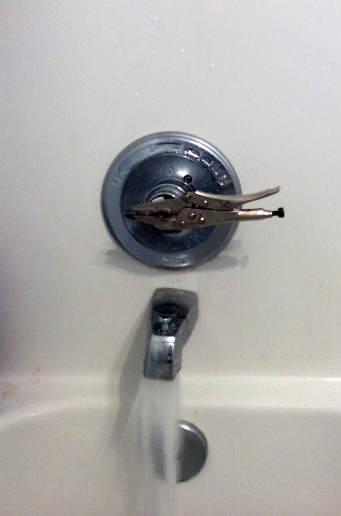 Asked Landlord To Fix Our Shower Handle. Wouldn't Exactly Call This "Fixed"