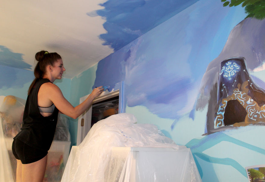 10 Pics Of My Sisters’ Bedroom After I Restyled Its Walls To Look Like Scenery From The Legend Of Zelda