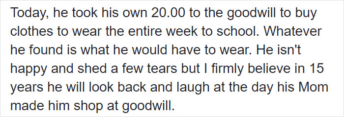 13-Year-Old Feels 'Entitled' And Makes Fun Of Poor Kids, Mom Makes Him Wear Goodwill For A Week
