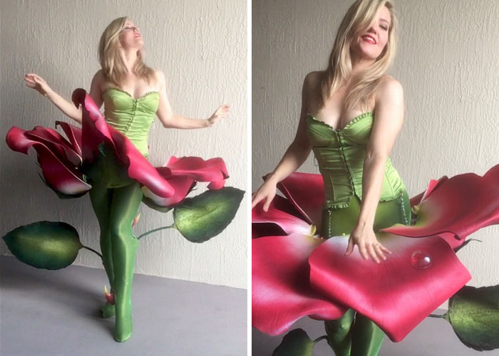 Woman Uses Foam And Toilet Seat Hinges To Create A Moving Rose Costume