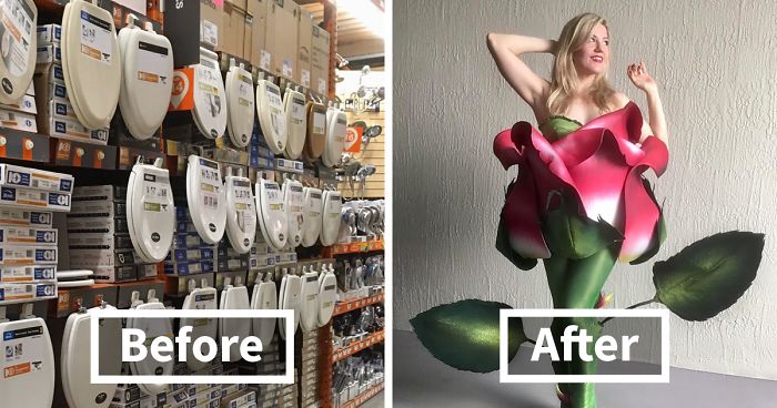 Woman Uses Foam And Toilet Seat Hinges To Create A Moving Rose Costume