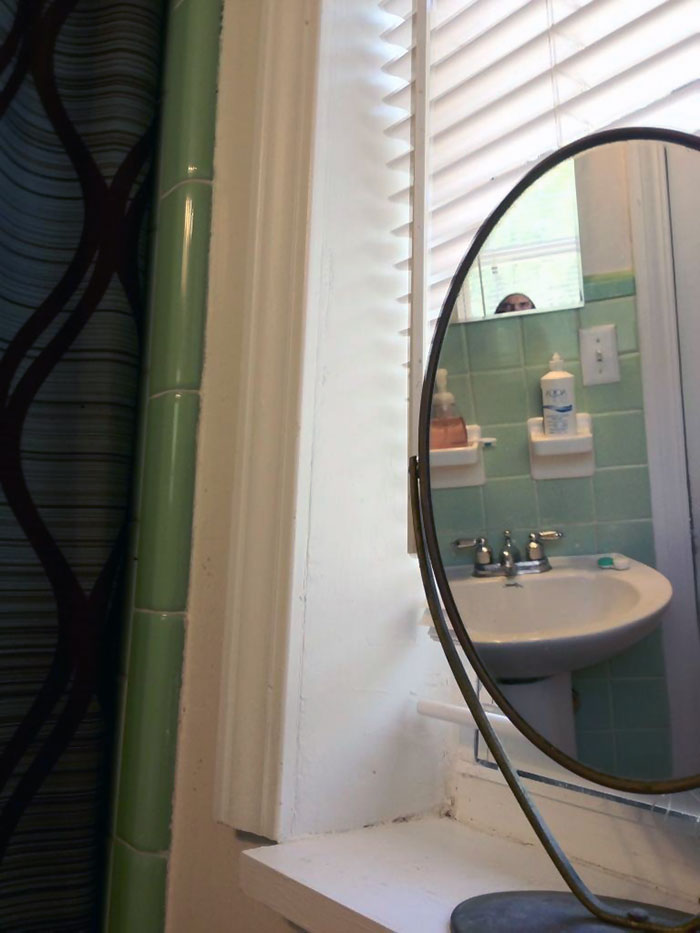 This Scared The Hell Out Of Me Today, Until I Realized I Was Actually The Creepy Guy Peeking In Through The Bathroom Window
