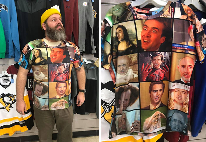 Found This Epic And Terrifying Nicholas Cage T-Shirt At The Red White & Blue In Pittsburgh, Pa. Husband Submitted For Your Modeling Pleasure