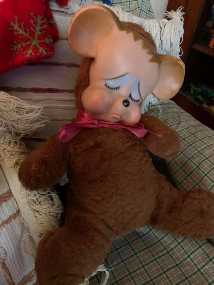 This Is Pouty Bear. He Apparently Belonged To My Aunt Who Passed Away Very Young. I Remember Loving Him As A Kid. Was Visiting My Grandma Today And We Got Him Out