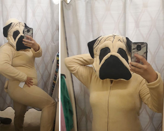 Pug Onesie, Complete With Uncomfortable Mask And A Curly Tail! Found For $15 At A Half Of Half