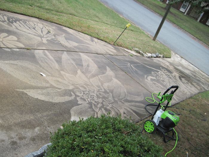 Woman Uses The Power Washer She Got As A Birthday Gift To Unleash Her Creative Potential