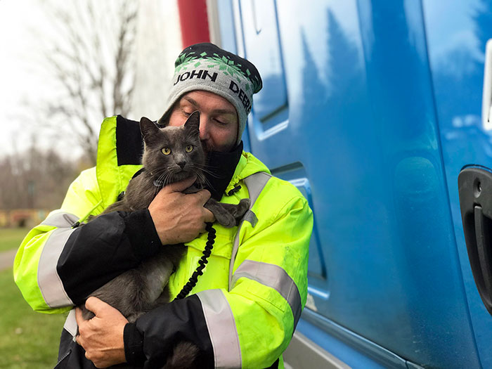 Trucker Bursts Into Tears After Reuniting With His Lost Travel Buddy-Cat After Months Of Searching