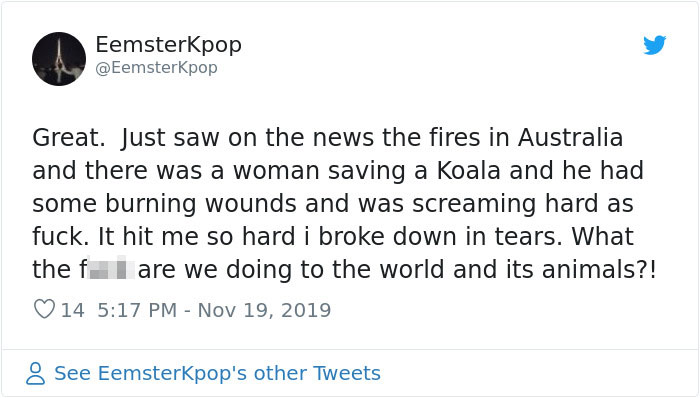 Woman Saves A Scorched And Screaming Koala With The Shirt Off Her Own Back