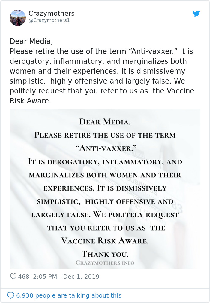 Parents&rsquo; Group Asks For The Term &lsquo;Anti-Vaxxers&rsquo; To Be Retired, But They Won&rsquo;t Be Pleased With The Alternatives Suggested By Twitter