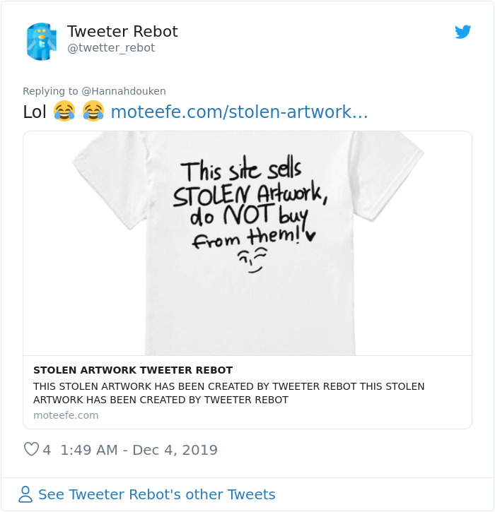 People Astounded To Learn How A Bot Is Stealing Everyone's Art On Twitter, Decide To Trick It Into Getting A Lawsuit People Astounded To Learn How A Bot Is Stealing Everyone's Art On Twitter, Decide To Trick It Into Getting A Lawsuit