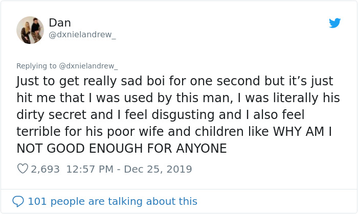 This Man’s Horrific Christmas Twitter Tale of Running Into His Ex With A Wife & Children Goes Viral This Man’s Horrific Christmas Twitter Tale of Running Into His Ex With A Wife & Children Goes Viral