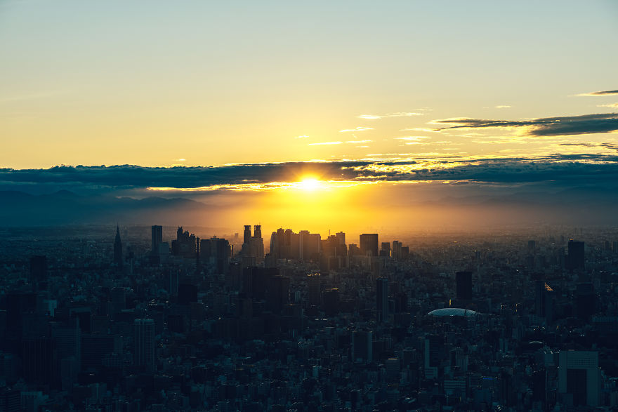 Sunset With A Silhouette Of Shinjuku