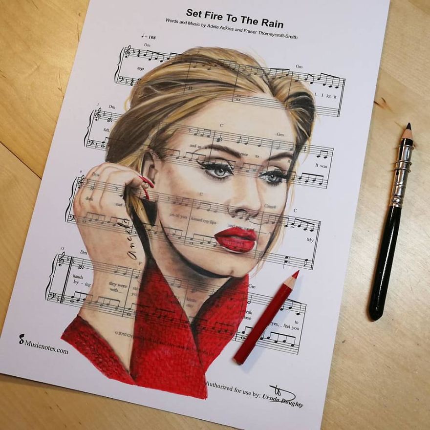 Artist Draws Disney Characters And Popular Singers On Sheet Music By Her Songs (New Pics)