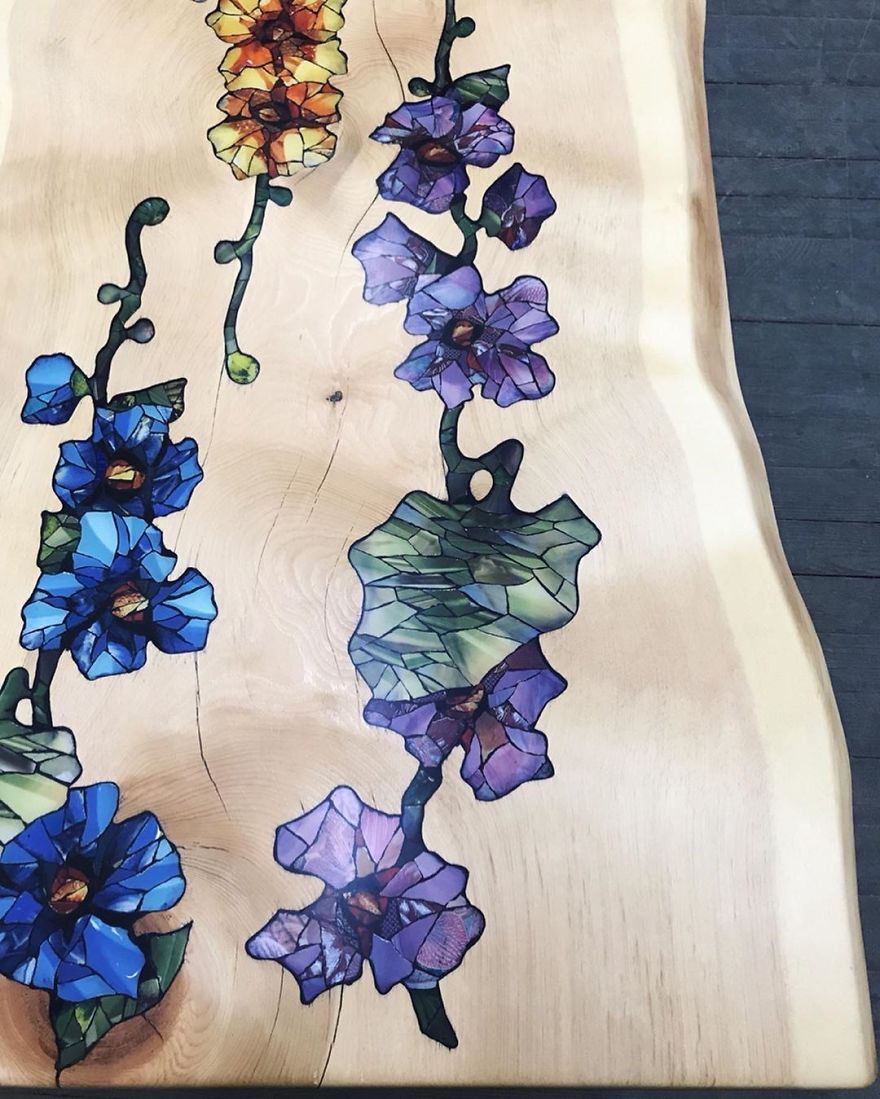 I Create Slab Wood With Intricate Floral Designs On It I Create Slab Wood With Intricate Floral Designs On It