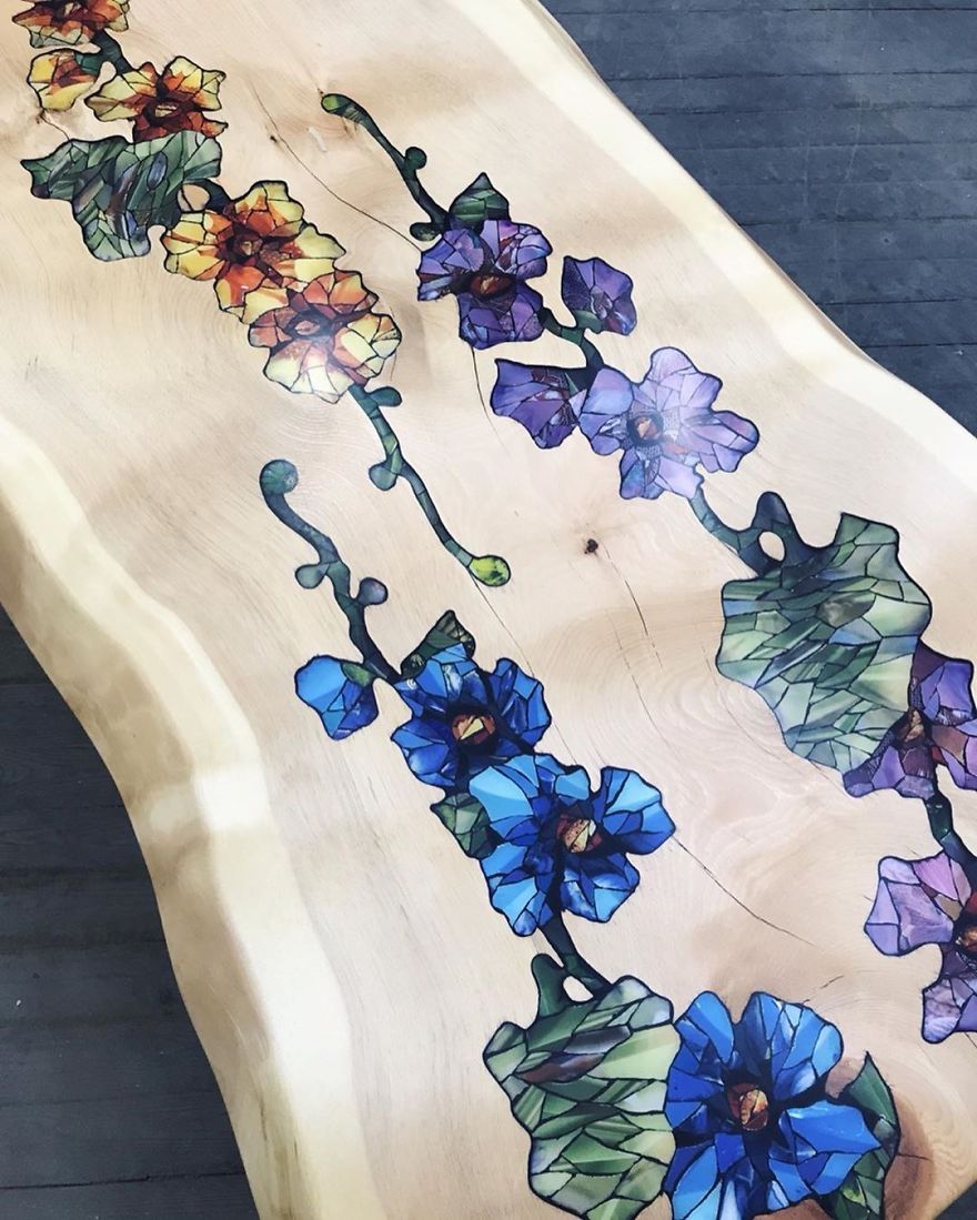 I Create Slab Wood With Intricate Floral Designs On It