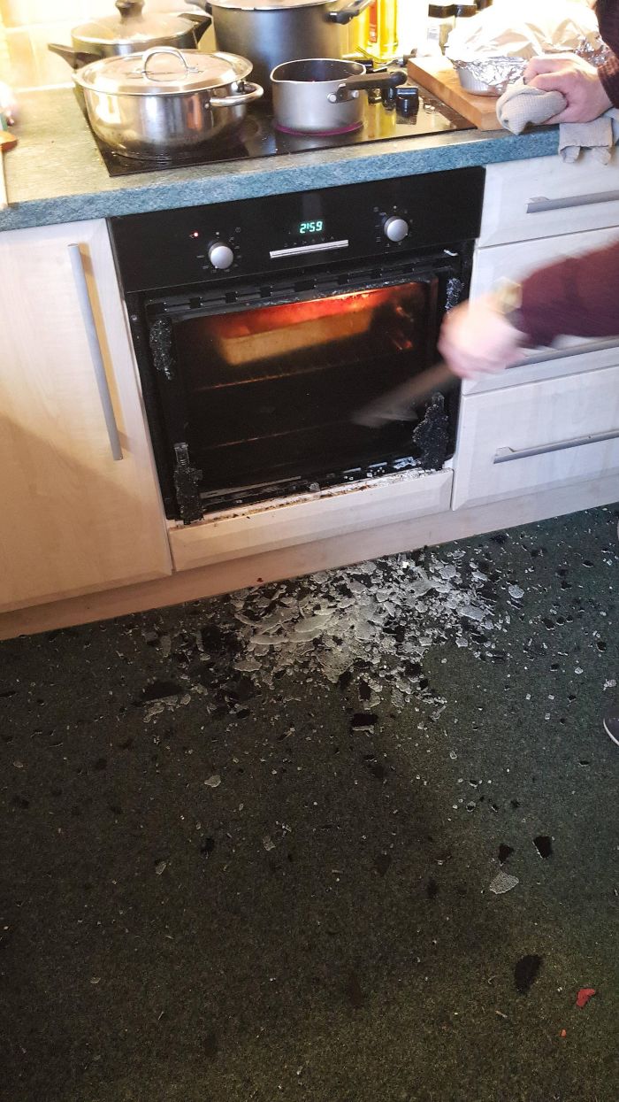 Closing The Oven Door With Your Foot Whilst Cooking Christmas Dinner