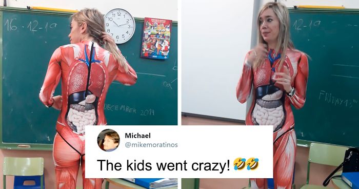 Teacher Gives Anatomy Lesson In A Full-Body Suit That Maps Out The Human Body In Sharp Detail