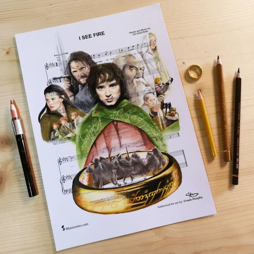Artist Draws Disney Characters And Popular Singers On Sheet Music By Her Songs (New Pics)