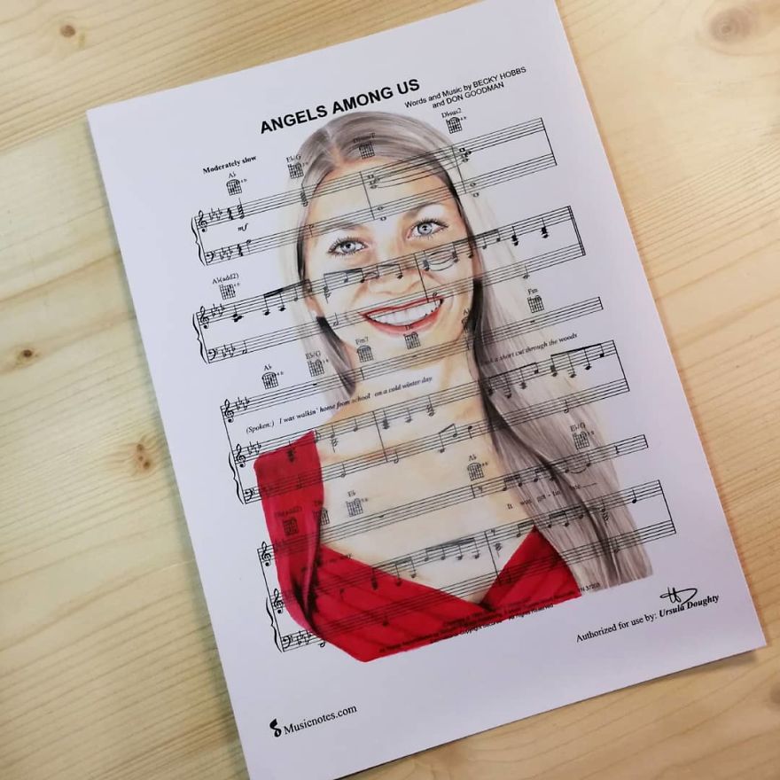 Artist Draws Disney Characters And Popular Singers On Sheet Music By Her Songs (New Pics)
