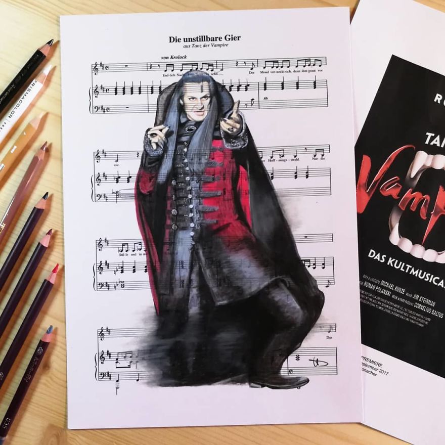 Artist Draws Disney Characters And Popular Singers On Sheet Music By Her Songs (New Pics)