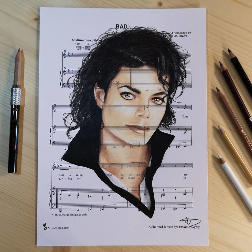 Artist Draws Disney Characters And Popular Singers On Sheet Music By Her Songs (New Pics)