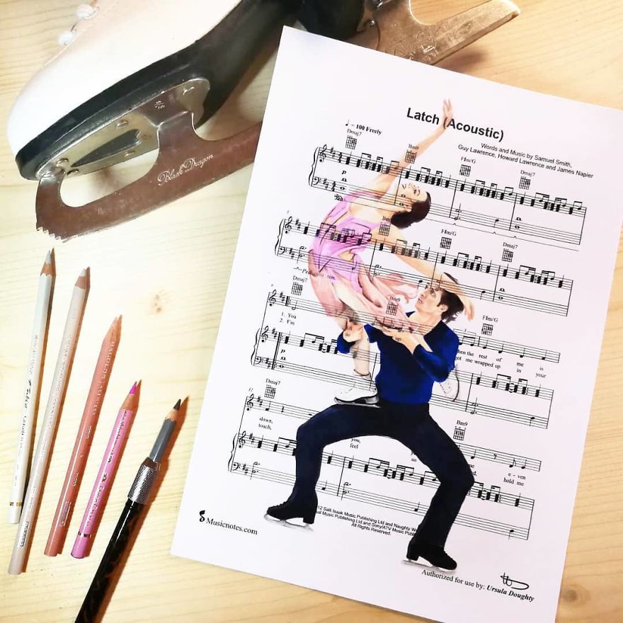 Artist Draws Disney Characters And Popular Singers On Sheet Music By Her Songs (New Pics)
