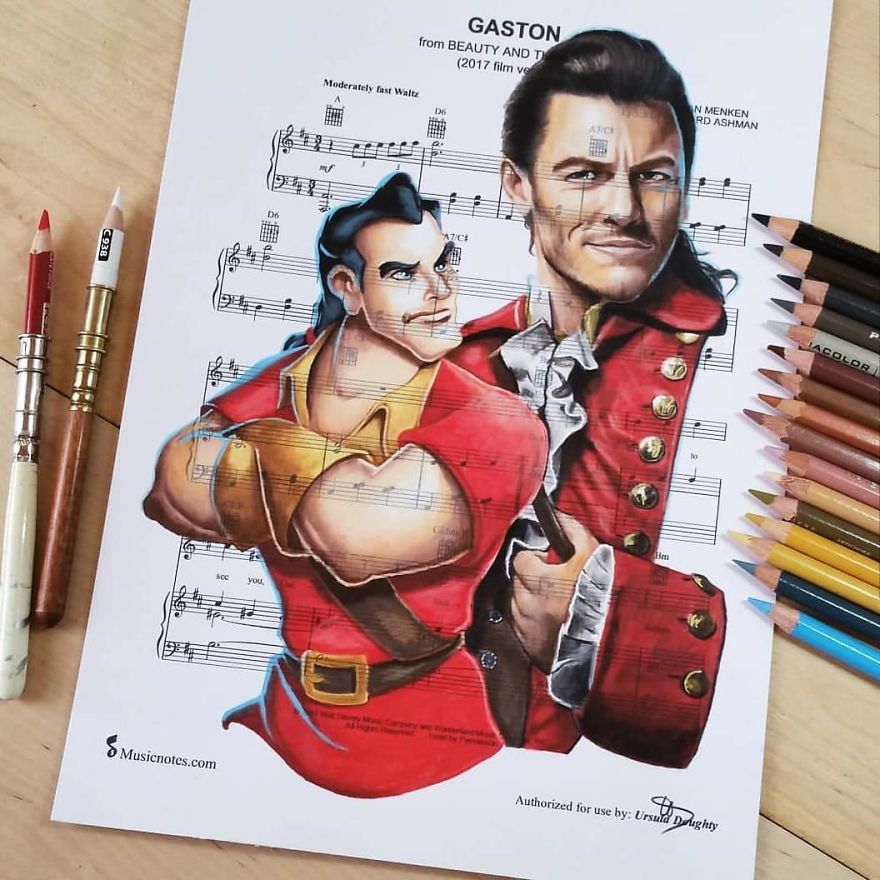 Artist Draws Disney Characters And Popular Singers On Sheet Music By Her Songs (New Pics)