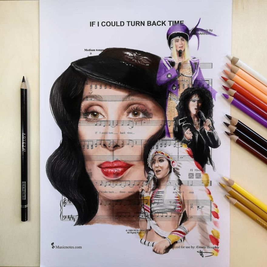 Artist Draws Disney Characters And Popular Singers On Sheet Music By Her Songs (New Pics)