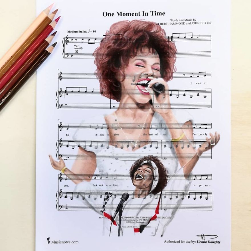 Artist Draws Disney Characters And Popular Singers On Sheet Music By Her Songs (New Pics)