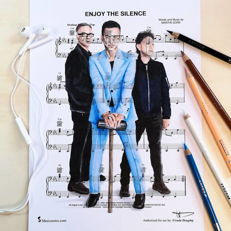 Artist Draws Disney Characters And Popular Singers On Sheet Music By Her Songs (New Pics)