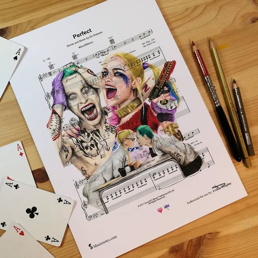 Artist Draws Disney Characters And Popular Singers On Sheet Music By Her Songs (New Pics)