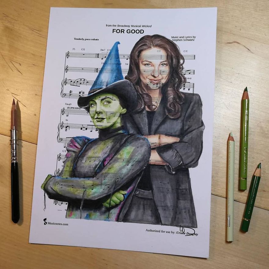 Artist Draws Disney Characters And Popular Singers On Sheet Music By Her Songs (New Pics)