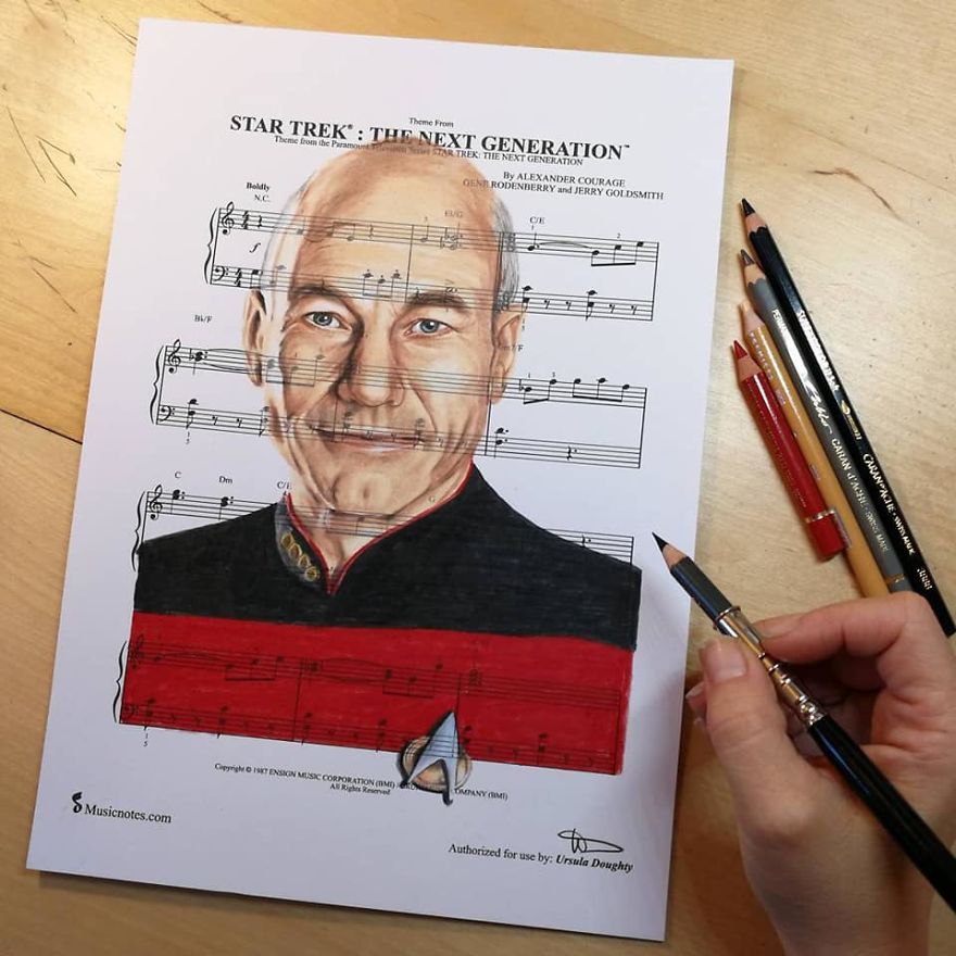 Artist Draws Disney Characters And Popular Singers On Sheet Music By Her Songs (New Pics)