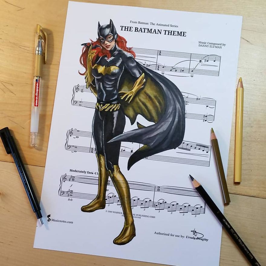 Artist Draws Disney Characters And Popular Singers On Sheet Music By Her Songs (New Pics)
