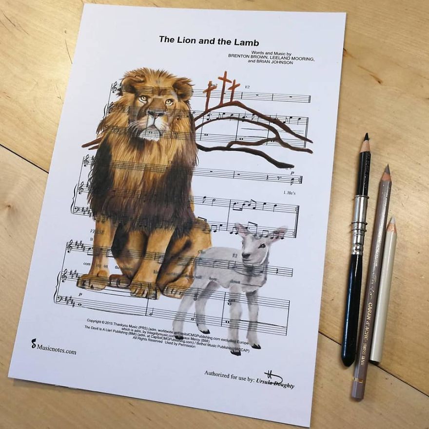 Artist Draws Disney Characters And Popular Singers On Sheet Music By Her Songs (New Pics)