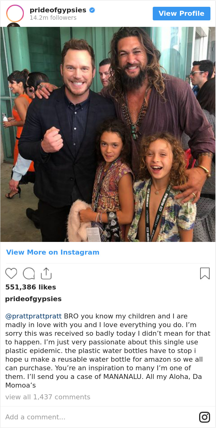 Jason Momoa Shames Chris Pratt For Single-Use Plastic, Someone Digs Up A Pic And Tries To Call Out Jason Momoa