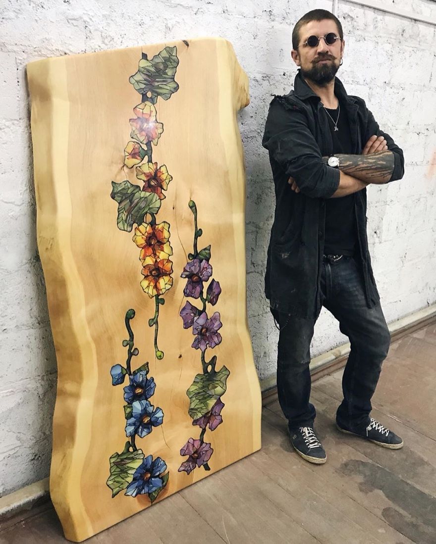 I Create Slab Wood With Intricate Floral Designs On It I Create Slab Wood With Intricate Floral Designs On It