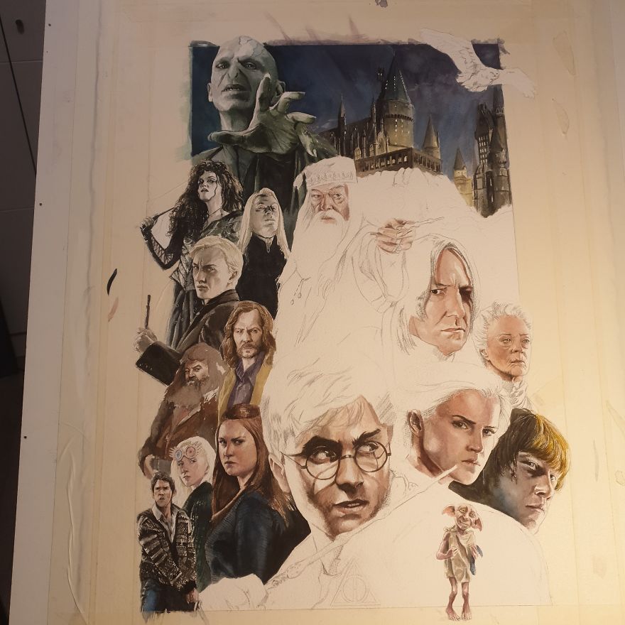 I Made A Watercolor Painting Of Harry Potter's Cast