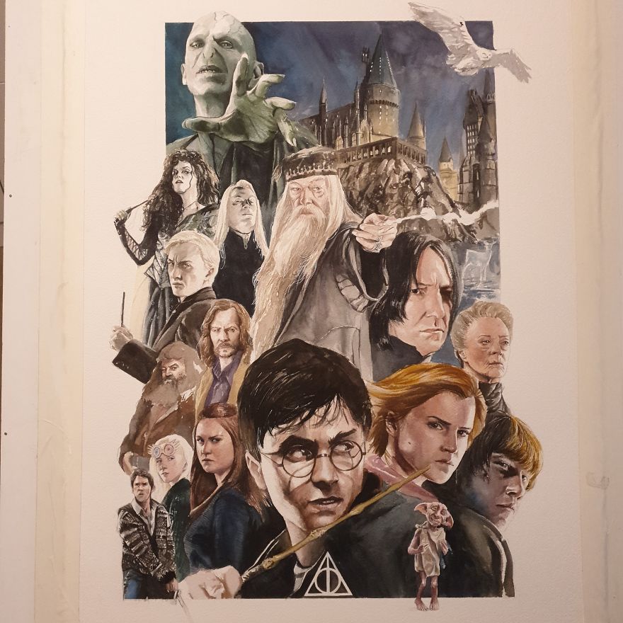 I Made A Watercolor Painting Of Harry Potter's Cast