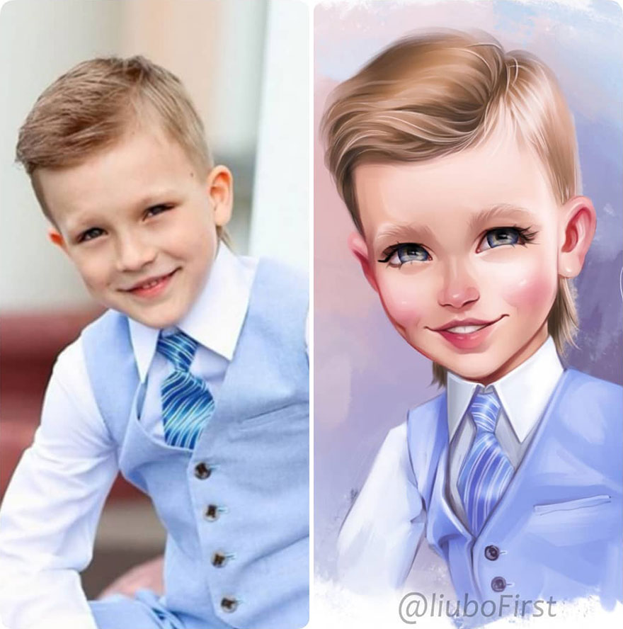 Illustrator Turns Kids Photo Into Cute And Amazing Caricatures