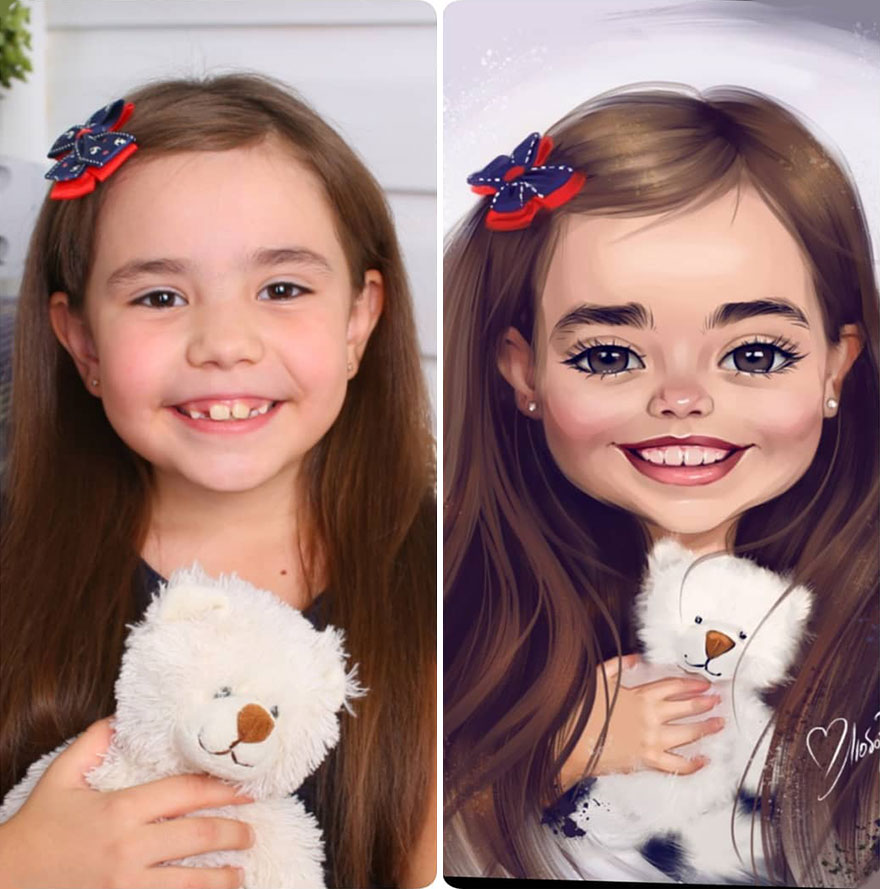 Illustrator Turns Kids Photo Into Cute And Amazing Caricatures