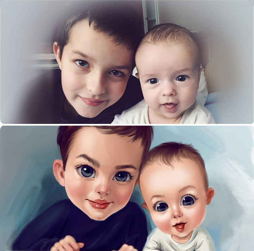 Illustrator Turns Kids Photo Into Cute And Amazing Caricatures