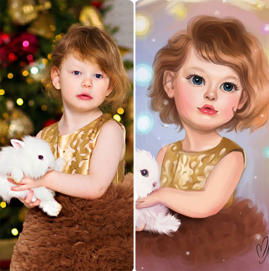 Illustrator Turns Kids Photo Into Cute And Amazing Caricatures