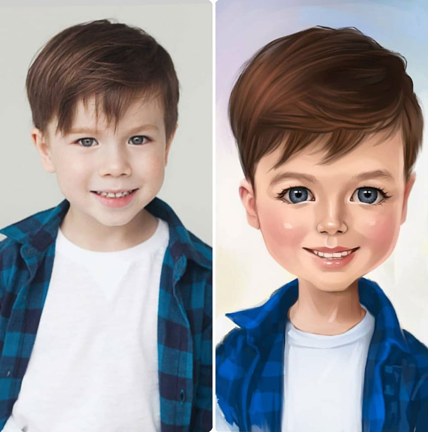 Illustrator Turns Kids Photo Into Cute And Amazing Caricatures