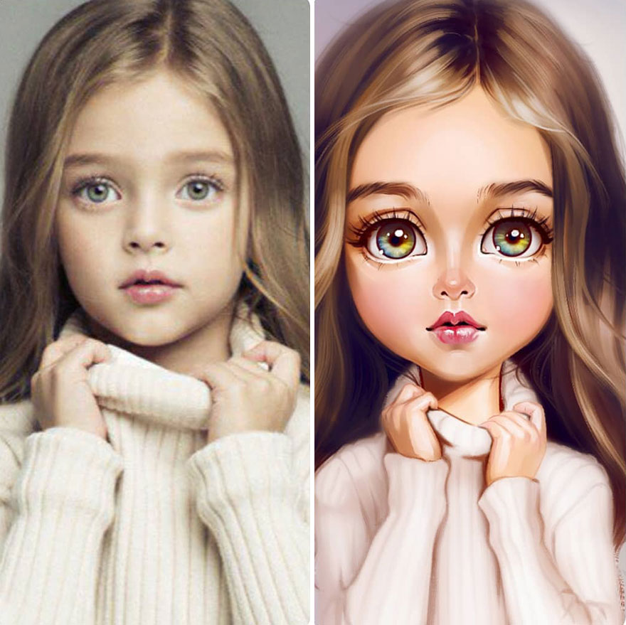 Illustrator Turns Kids Photo Into Cute And Amazing Caricatures