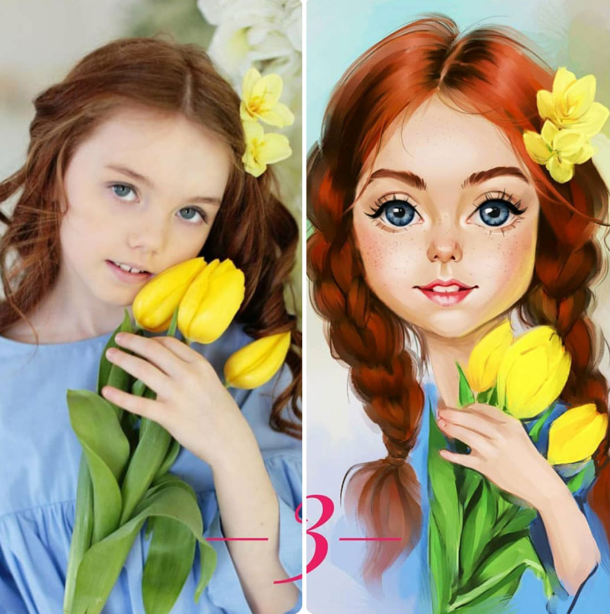Illustrator Turns Kids Photo Into Cute And Amazing Caricatures