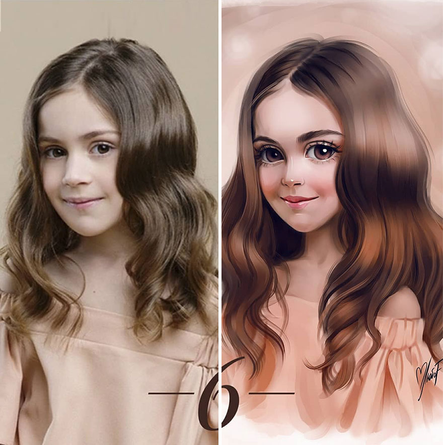 Illustrator Turns Kids Photo Into Cute And Amazing Caricatures