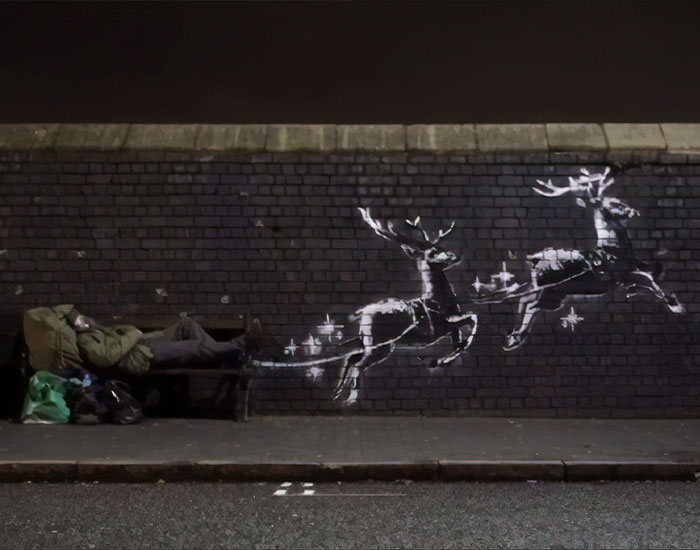Banksy Reveals Christmas Artwork That Draws Attention To England’s Homelessness Problem